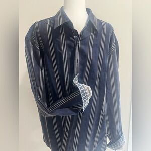Robert Graham 2XL XXL Button Down Shirt Long Sleeve Collared Striped Blue